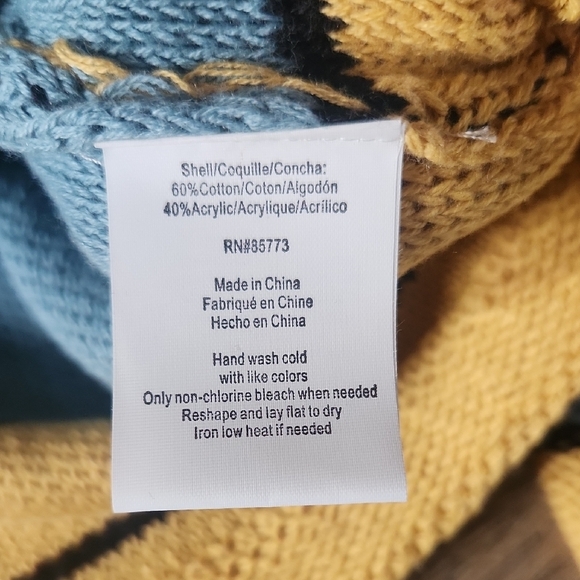 O'Neill Cream, Orange, Blue V-Neck Sweater NWOT Sz Medium - Picture 4 of 7